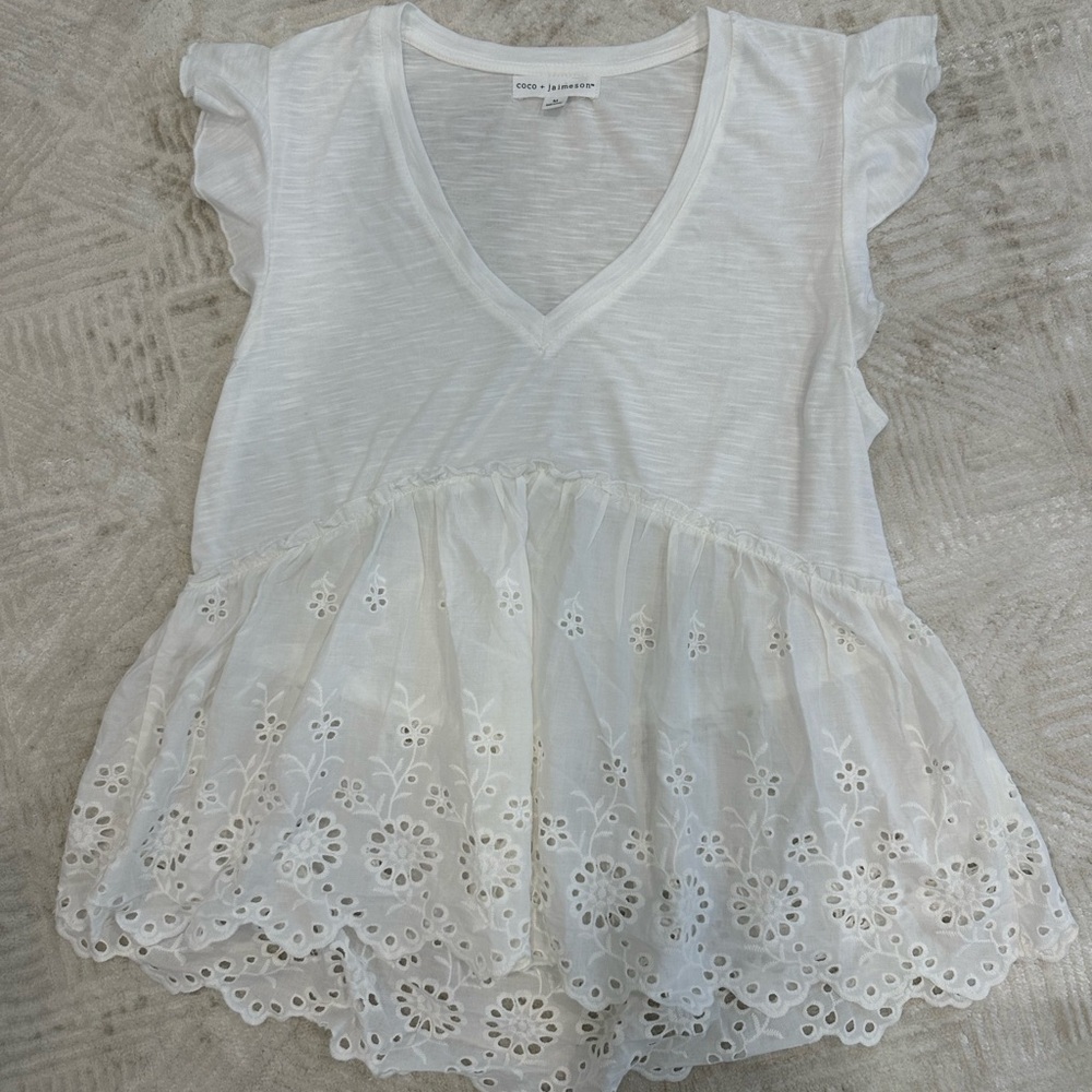 White Lace Trimmed Women's Top